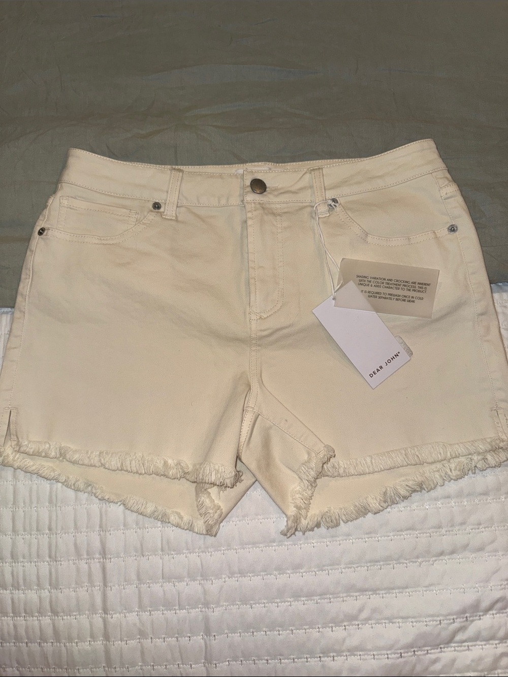 Dear John Cream Frayed Hem Denim Shorts